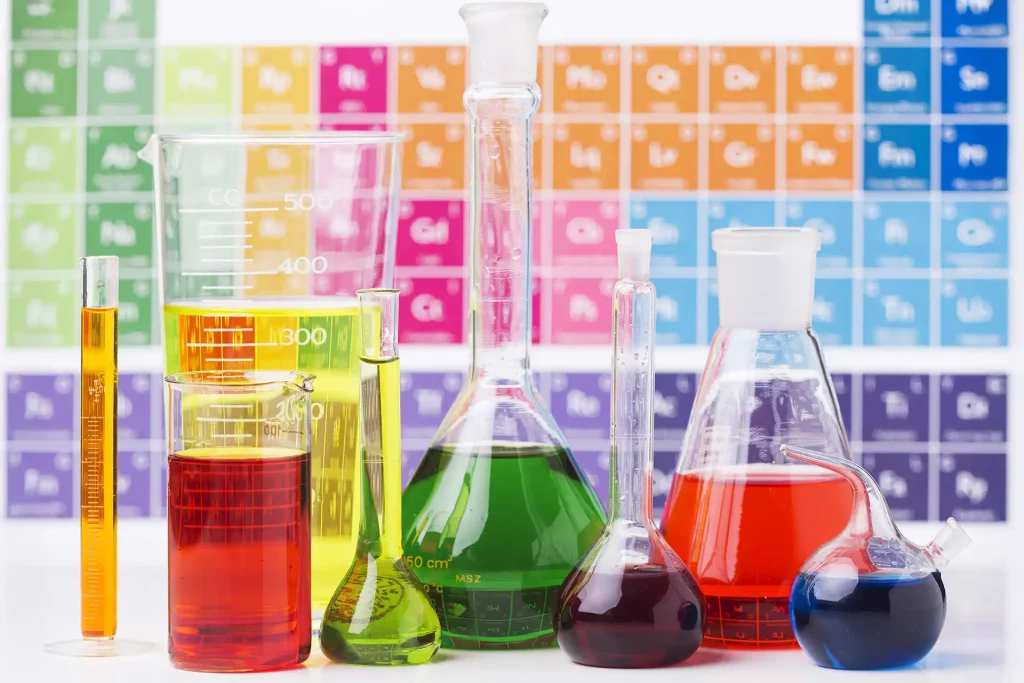 front view science elements with chemicals assortment
