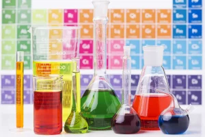 front view science elements with chemicals assortment